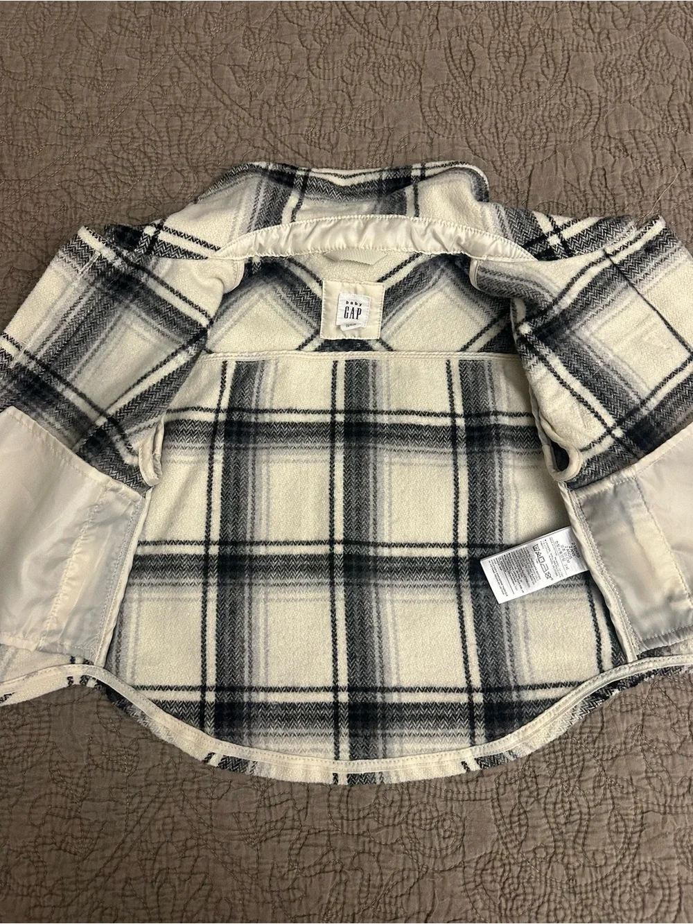 GAP Kids Cream and Black Plaid Button-Down Shacket